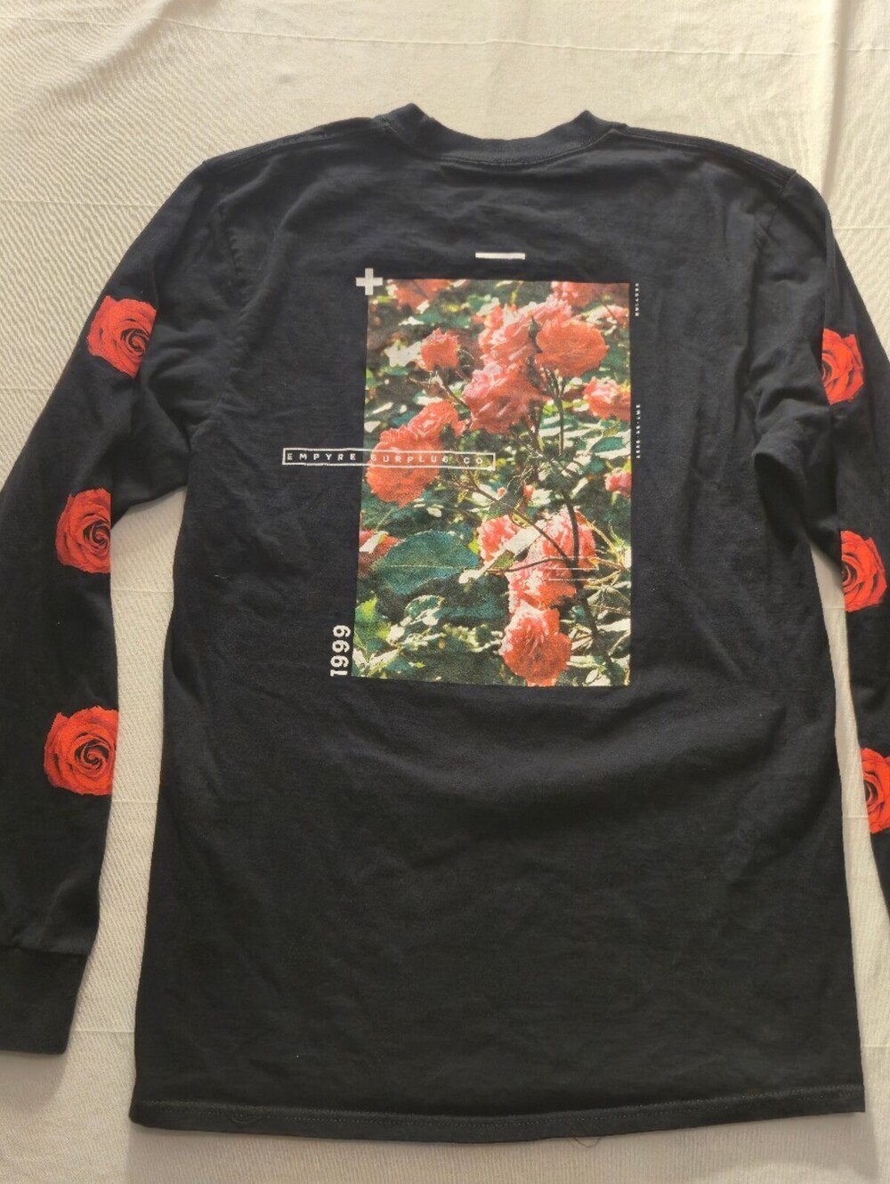 Empyre Surplus Co Black Long Sleeve T-Shirt with Rose Prints, Medium